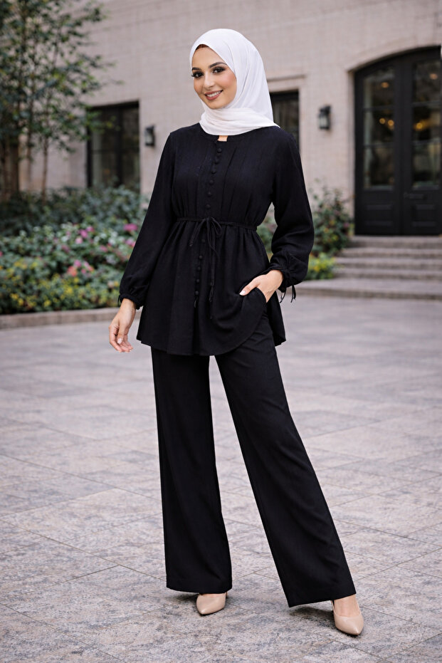 Pleated Front Buttoned Hijab Suit