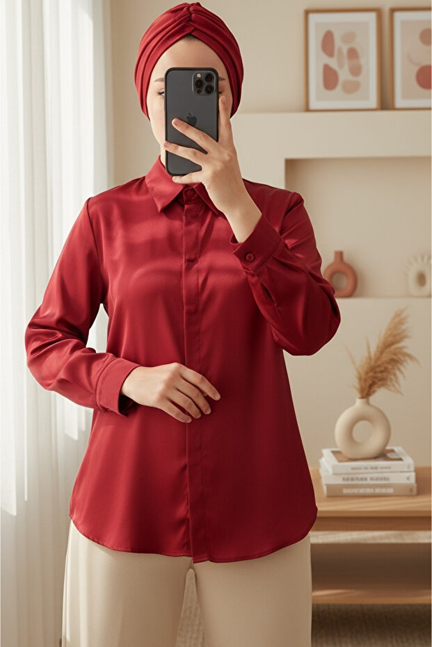3964 Lightweight Draped Satin Shirt - Plum