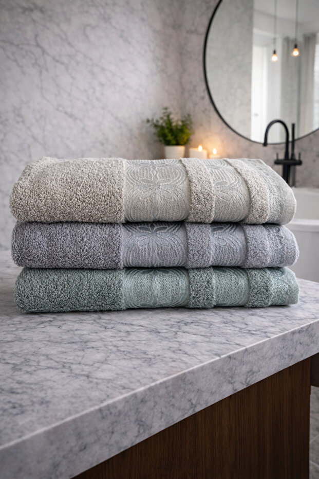Durul Ece Cotton 3-Piece Hand and Face Towel Set Daily, Dowry Towel Set (50X90Cm)
