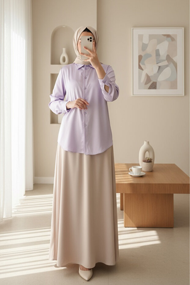 3964 Lightly Flowing Satin Shirt - Fuchsia