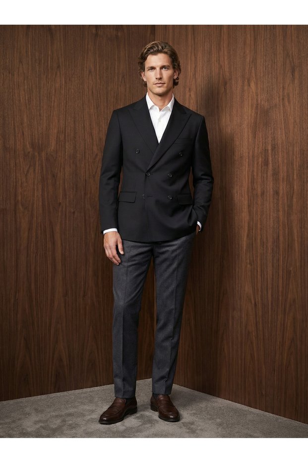 Special Design Flowy Fabric Premium Double-Breasted Slim Fit Blazer Jacket