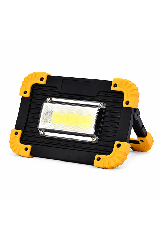 مصباح عمل COB محمول، أسود وأصفر، يعمل ببطاريات القابلة للشحن، للاستخدام الخارجي والتخييم