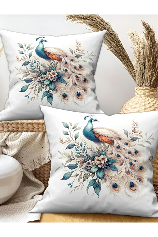 Peacock - Velvet Fabric 2-Piece Throw Pillow Cover 43X43Cm - Double-Sided Printing