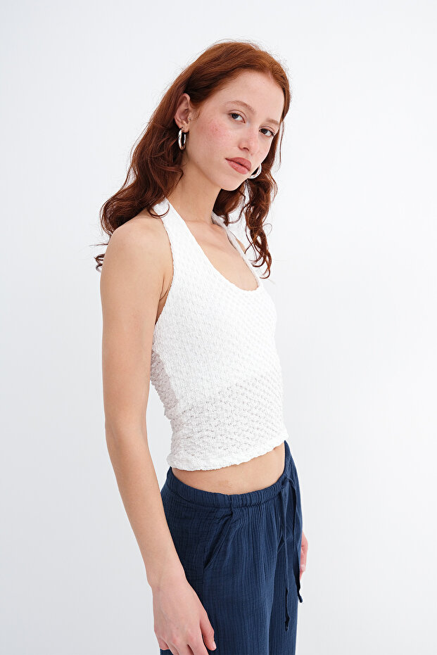 Textured Blouse with Neck Strap B0565 - 4