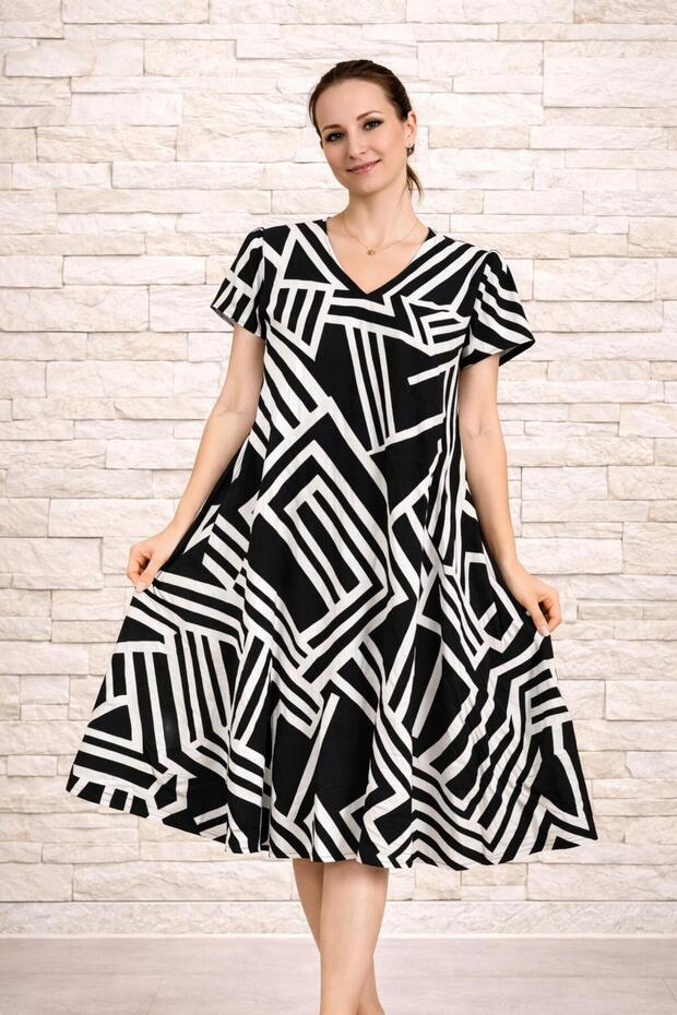 Women's Viscose Fabric Verev Cut Patterned Dress Standard Size 44/48