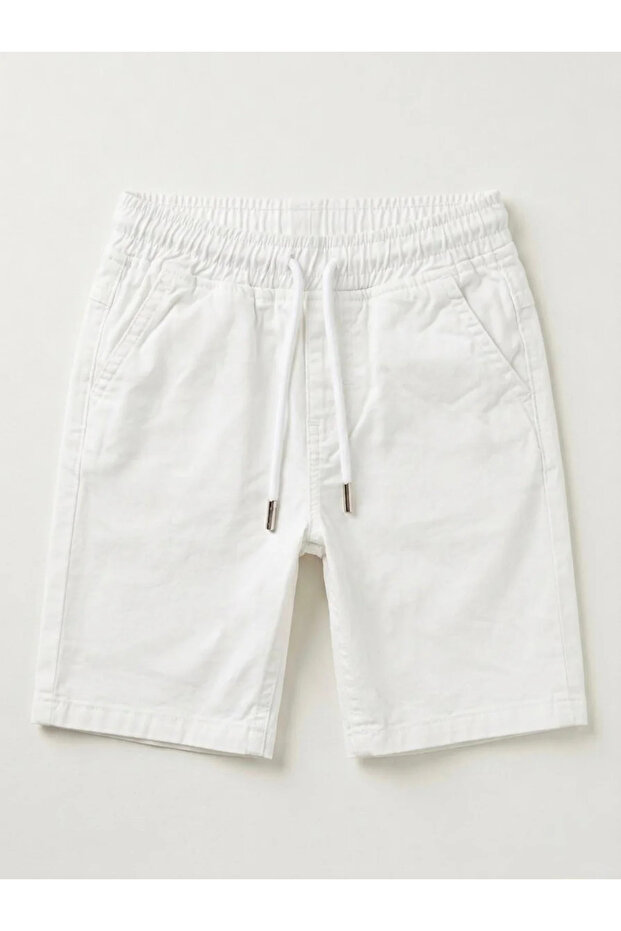 Elastic Waist Gabardine White Children's Shorts