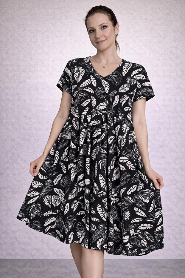 Women's Viscose Fabric Verev Cut Patterned Dress Standard Size 44/48