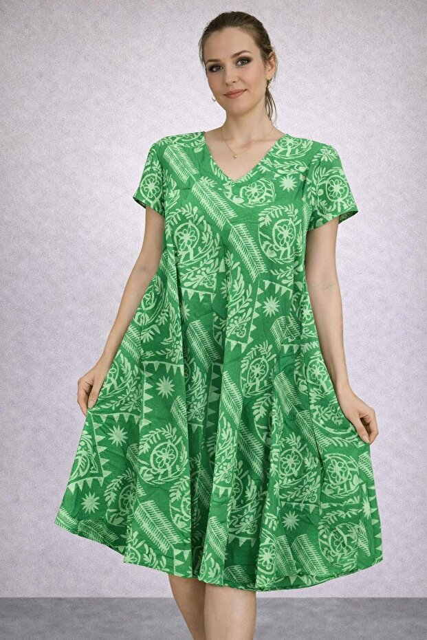 Women's Viscose Fabric Verev Cut Patterned Dress Standard Size 44/48