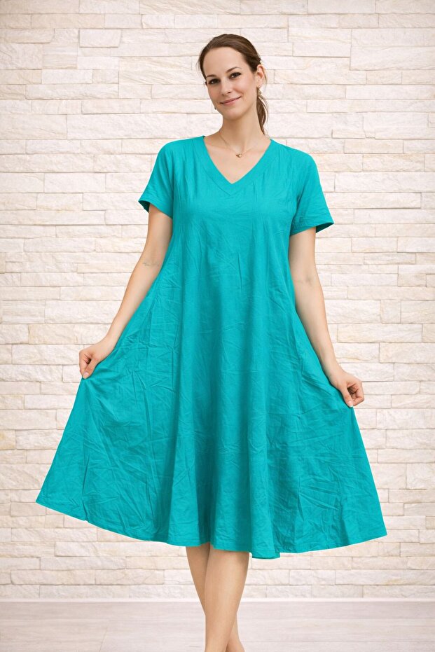 Women's Viscose Fabric Verev Cut Patterned Dress Standard Size 44/48