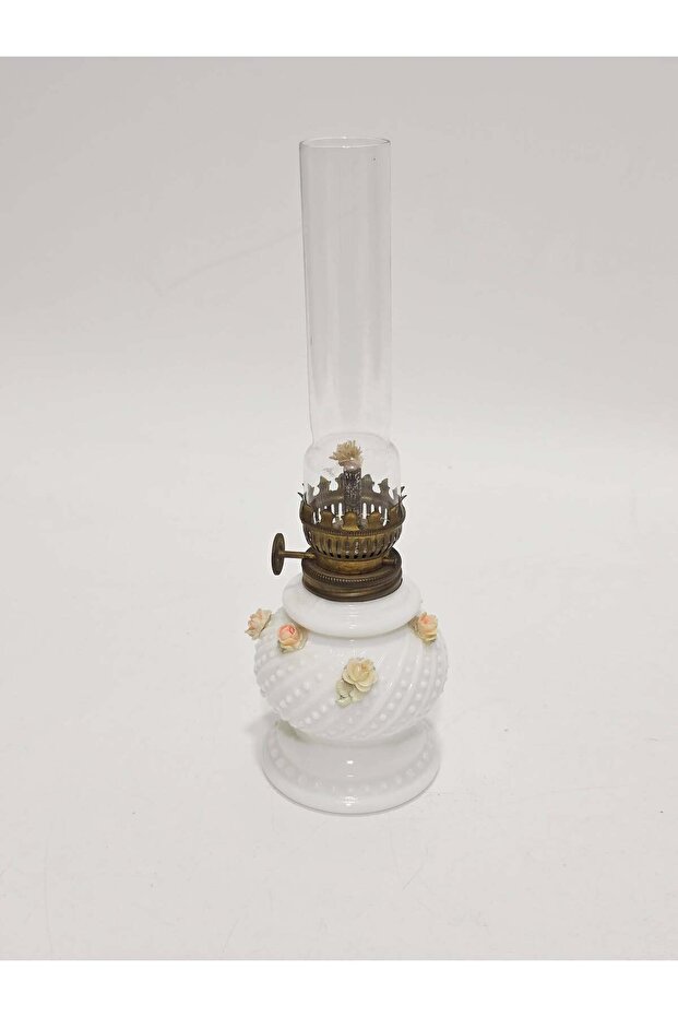 Antique Opal Glass Gas Lamp with Flower Motif 033