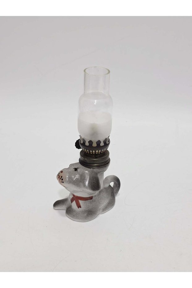 Antique Porcelain Gas Lamp with Dog Figure 014