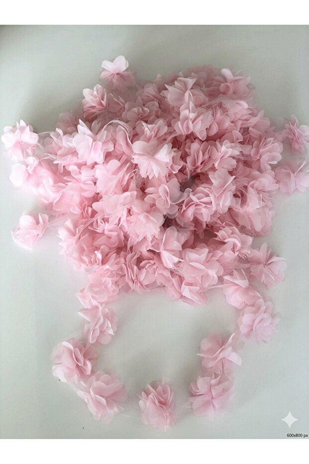 Chiffon Fabric Layered Floral Ribbon 2 Meters 24 Pieces, Decorative Ready-Made Flower, Hobby and Design Material
