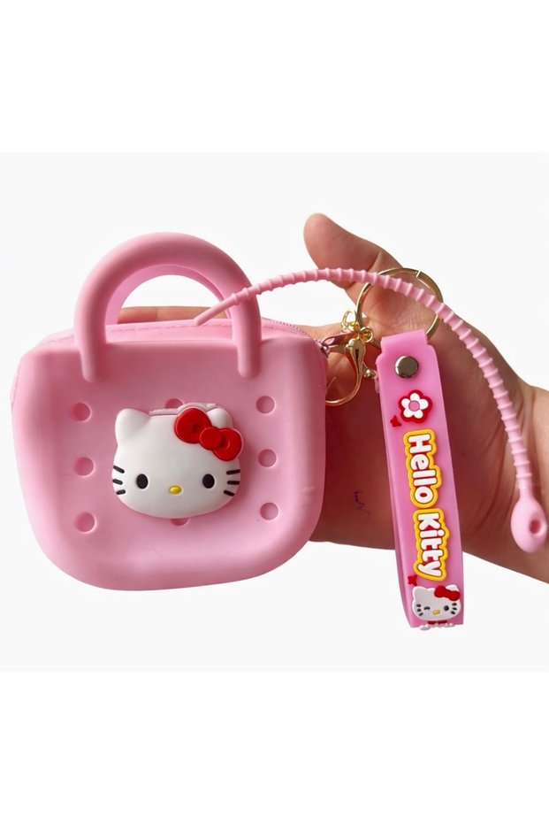 Pink Mini Bag Keychain – Silicone Earphone Case, Cute Figure, Accessory with Metal Ring