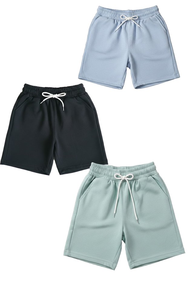 Cotton 3 Pcs Unisex Women Mens Shorts Set Solid Color