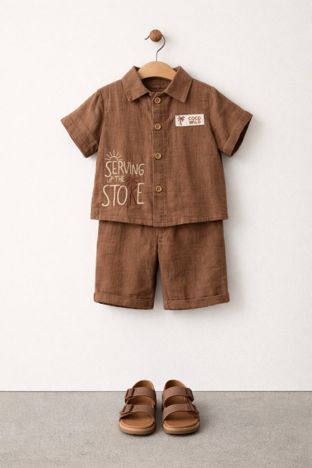 Baby Boy 2-Piece Set Embossed Patterned Muslin Shirt Muslin Shorts Casual Summer Holiday Wear