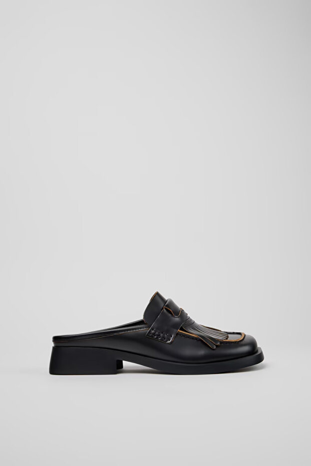 حذاء توينز نسائي أسود جلد موكاسين