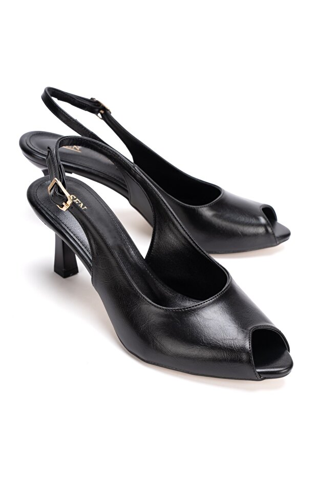 Women's Open-Back Heeled Shoes 3109 Black