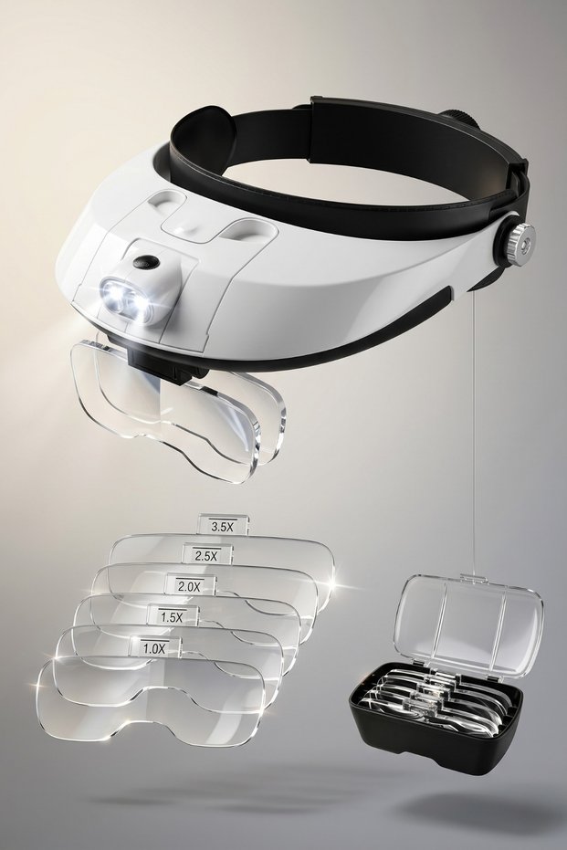 Led Lighted Head Magnifier Glasses 5 Lens Professional Loupe Hand Free