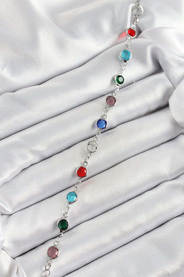Brass Silver Color Mixed Color Zircon Stone Women's Bracelet