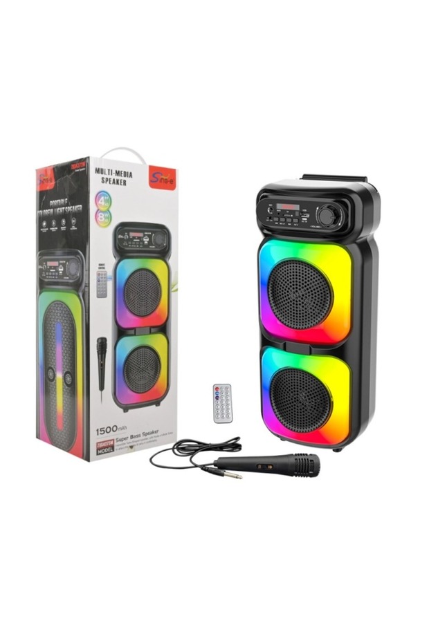 Bluetooth Karaoke Speaker 16W with Wireless Mic, LED Lighting and Rechargeable Battery