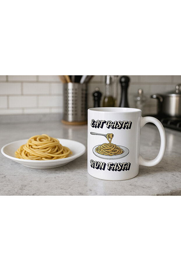 Eat Pasta Run Fasta Written Mug Model 209 Pasta Themed Funny Design Ceramic Coffee Cup