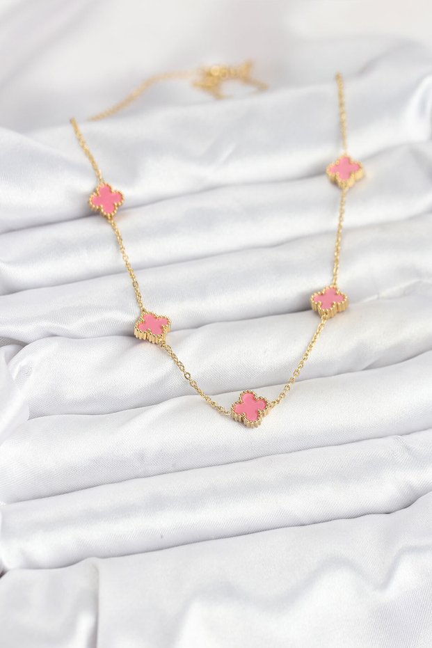316L Steel Chain Gold Color Pink Baby Boy Clover Women's Necklace