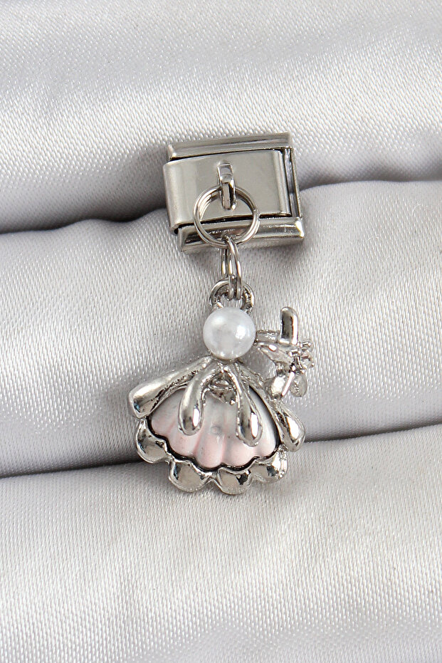 316L Steel Dangle Pearl Detailed Oyster Model Silver Color Charm