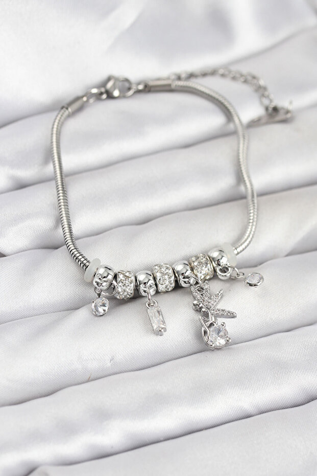 Brass Silver Color Tinkerbell Charm Women's Bracelet
