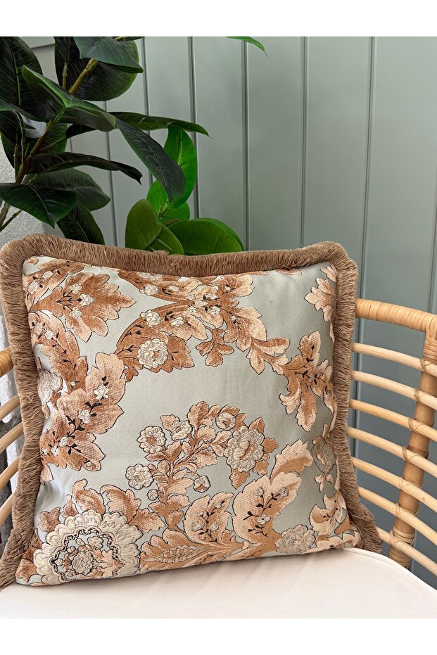 Mint Green Throw Pillow Cover with Brown Tassel Detail