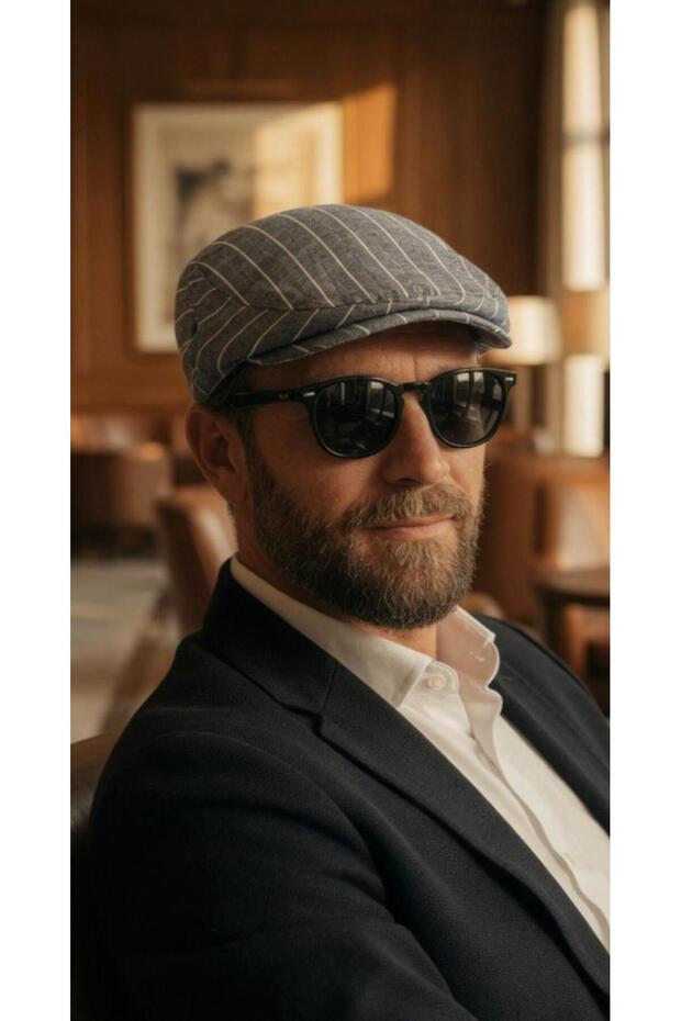 Men's 100% Cotton Summer Striped Linen Peaky Blinders Style Cap