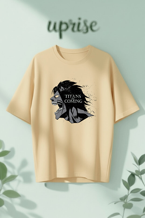 Attack on Titan Anime Titans Are Coming Printed Cotton Oversize T-Shirt