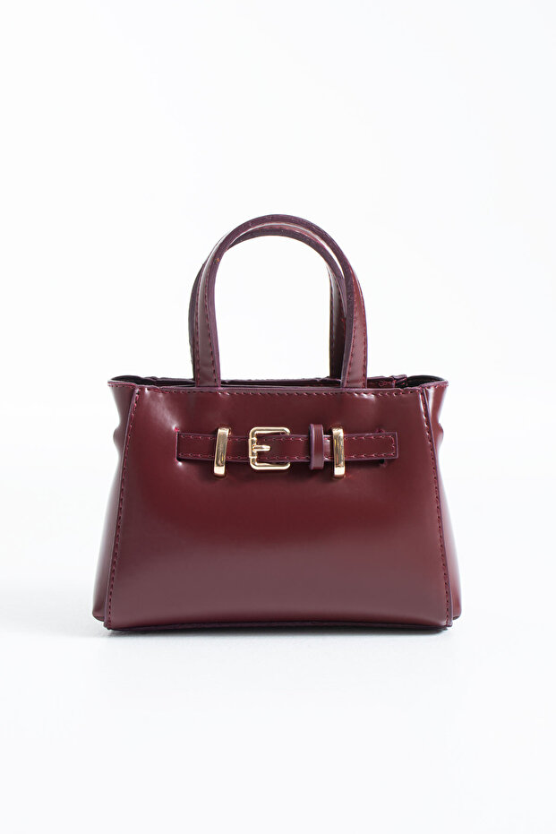 Burgundy Belt Detailed Women's Crossbody and Shoulder Bag