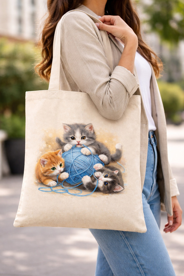 Cat Themed Printed Raw Cloth Bag, Shoulder Bag, Shopping Cloth Bag, Sublimation Printed Cloth Bag