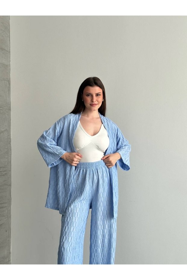 Women's Comfortable Fit Kimono Wide-Leg Pants Set Summer Stylish Kimono