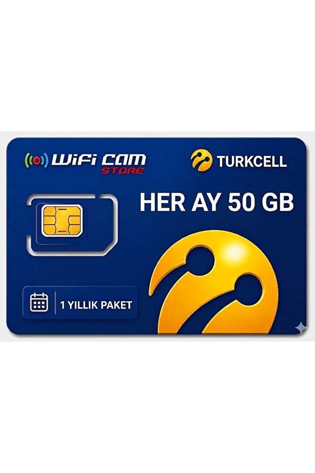 WİFİCAM Turkcell 4g Yıllık Data Sim Kart Her Ay 50 gb 1 Yıllık Hat