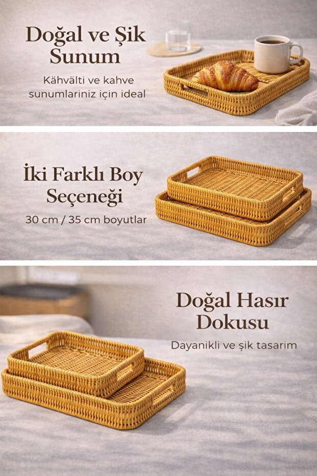 Set of 2 Wicker Presentation Trays, Large & Small | Rattan Breakfast Serving Tray