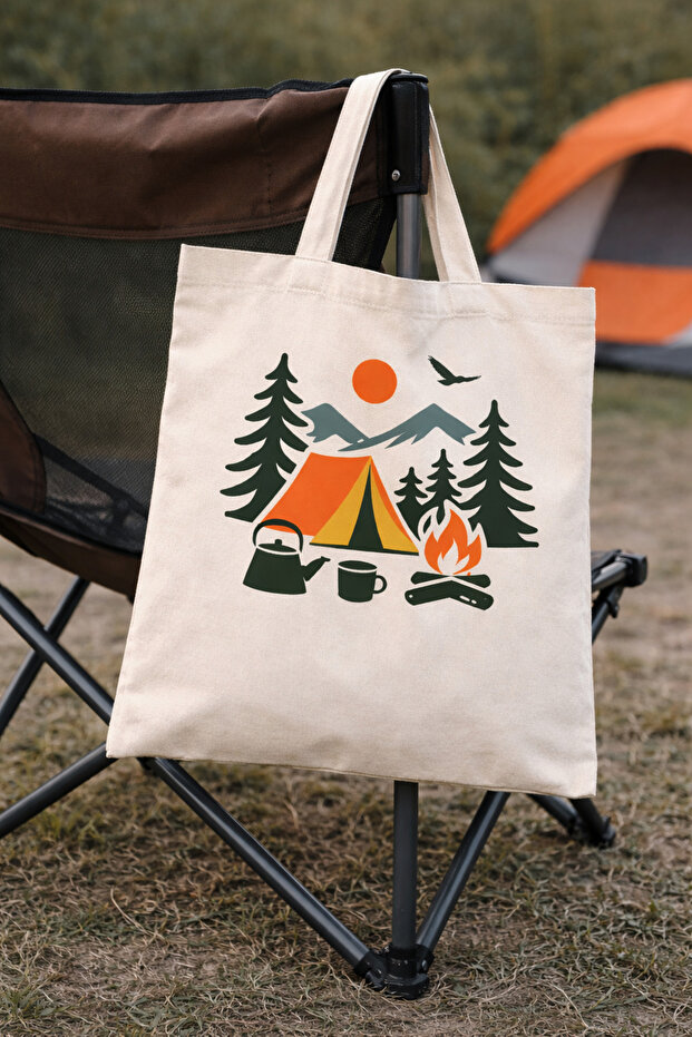 Camping Themed Raw Cloth Bag, Shoulder Bag, Shopping Cloth Bag, Sublimation Printed Cloth Bag