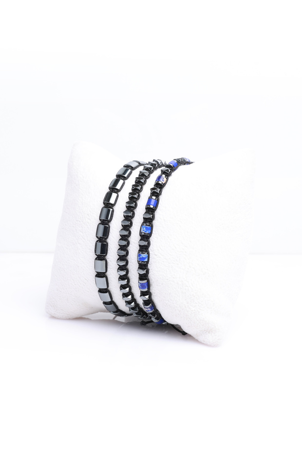 Varisit, Hematite Natural Stone 3-Piece Combination Bracelet, Unisex Bracelet, Design Bracelet Adjustable