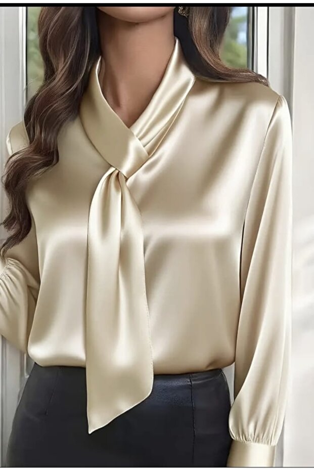 Women's Satin Shawl Detail Blouse