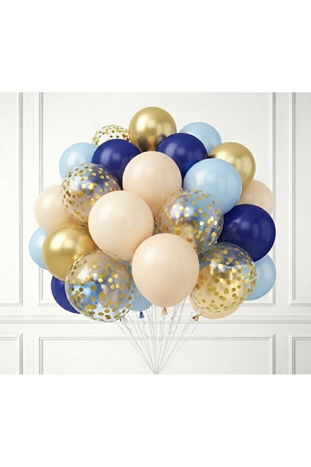 Navy Blue & Blue Gold Confetti Balloon Set (30 Pieces)