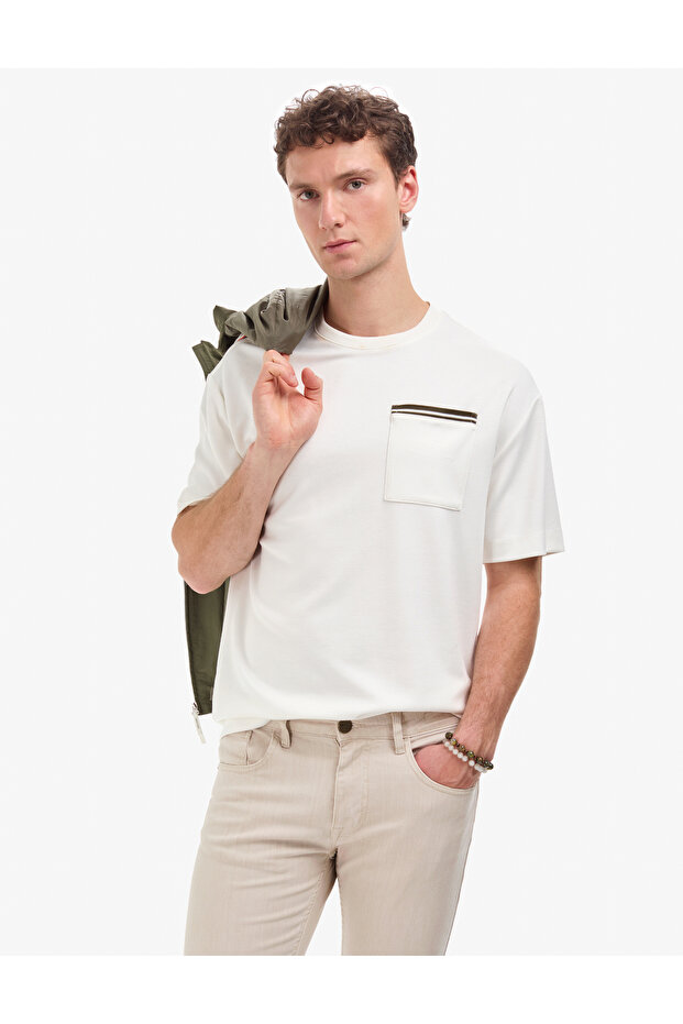 Ecru Comfort Fit Crew Neck T-Shirt 50321162-Vr019