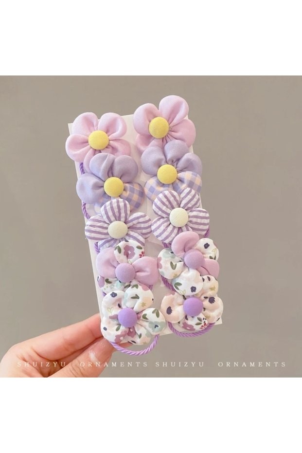 10Pcs Purple Girls' Floral Rubber Hair Tie Set – Colorful Hair Tie Elastic Hair Band Cute Daily School