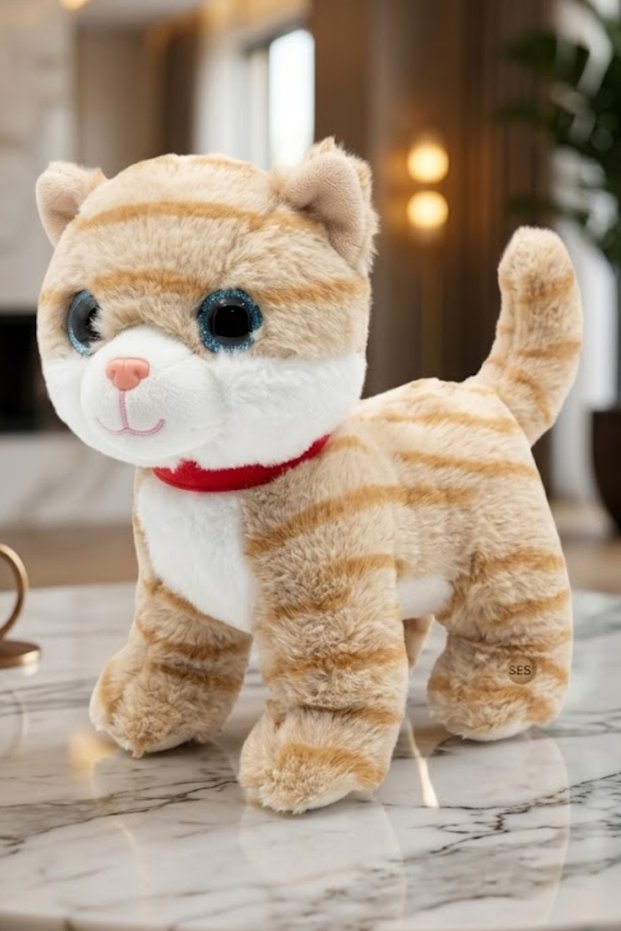 Plush Cat with Sound 25 cm – Brown, Soft Toy Cat, Sleeping and Playmate