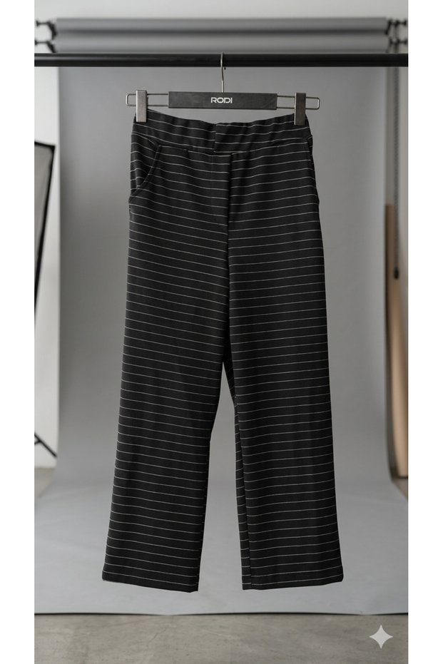 Women's Black Stretchy Lycra White Striped Fabric Comfortable Pants