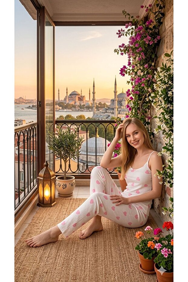 طقم بيجامة بتصميم قلب مزين بحزام من شارم