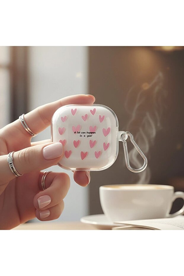 حافظة CaseOnn Galaxy Buds 4 شفافة على شكل قلب باللون الوردي