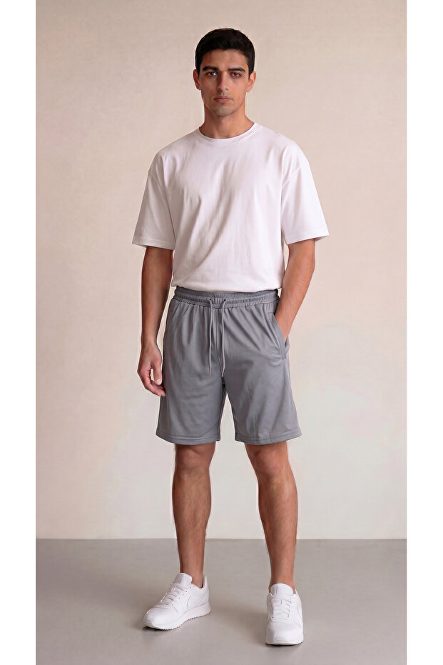 Men's Breathable Patterned Fabric Shorts with Pockets and Zipper Detail on the Back