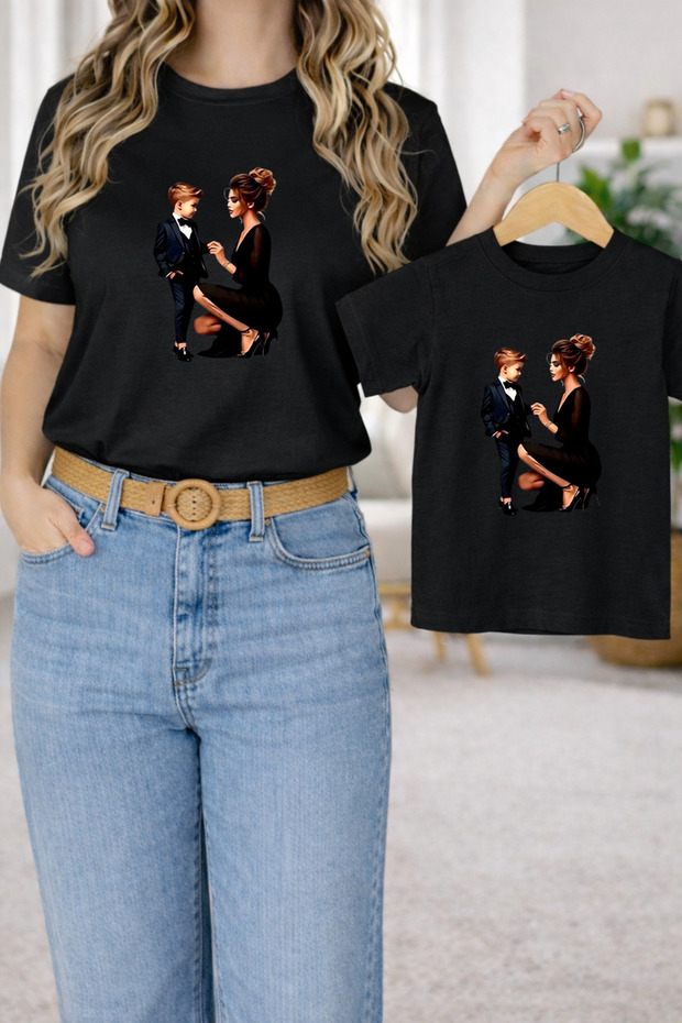 Mother Son Combination Oversize T-Shirt Twin T-Shirt 100% Cotton Comfortable Fit (Single Price)