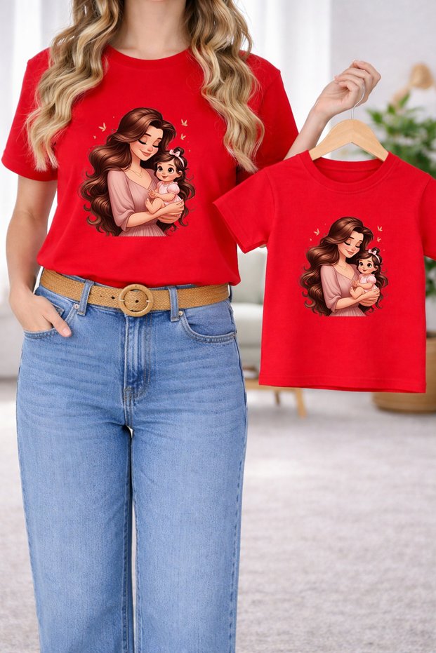 Mother-Daughter Matching Oversize T-Shirt Twin T-Shirt 100% Cotton Comfortable Fit (Single Price)