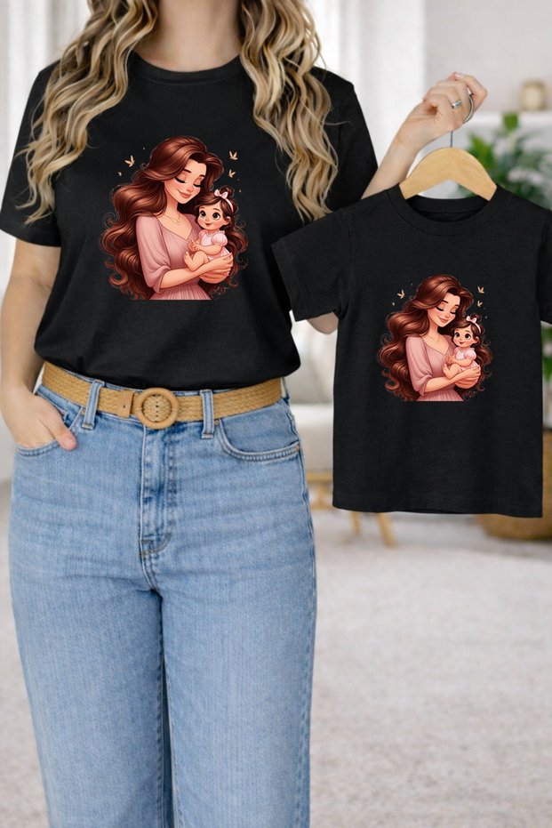 Mother-Daughter Matching Oversize T-Shirt Twin T-Shirt 100% Cotton Comfortable Fit (Single Price)